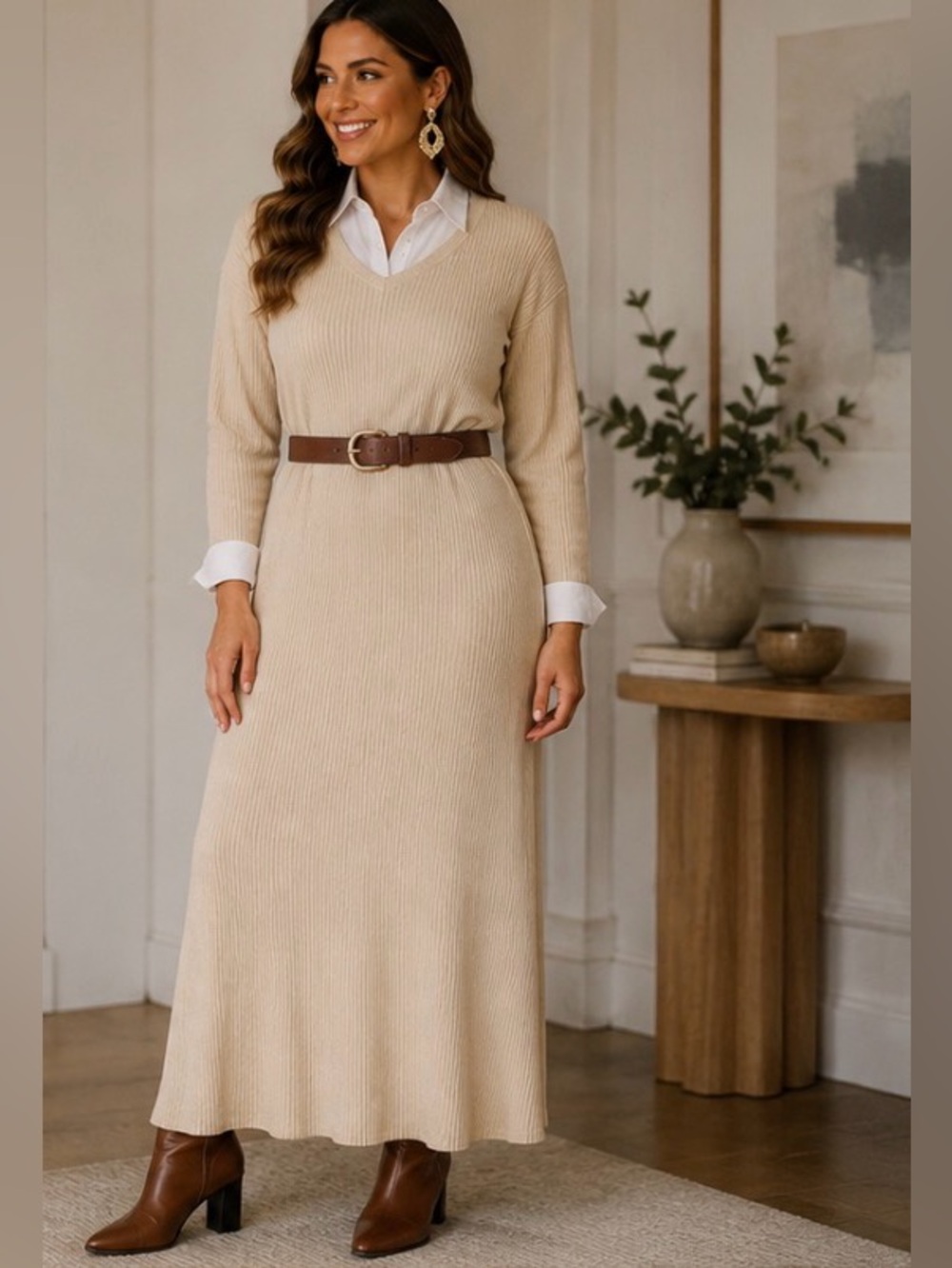 Fashion Nova Cream Ribbed Long-Sleeve Maxi Dress – Size 3X